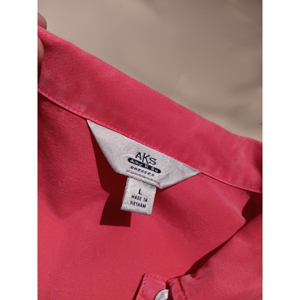AKS by Amy K Su Embroidered Cocktail Coral Women's Button Up Large Lyocell Top - Picture 3 of 5